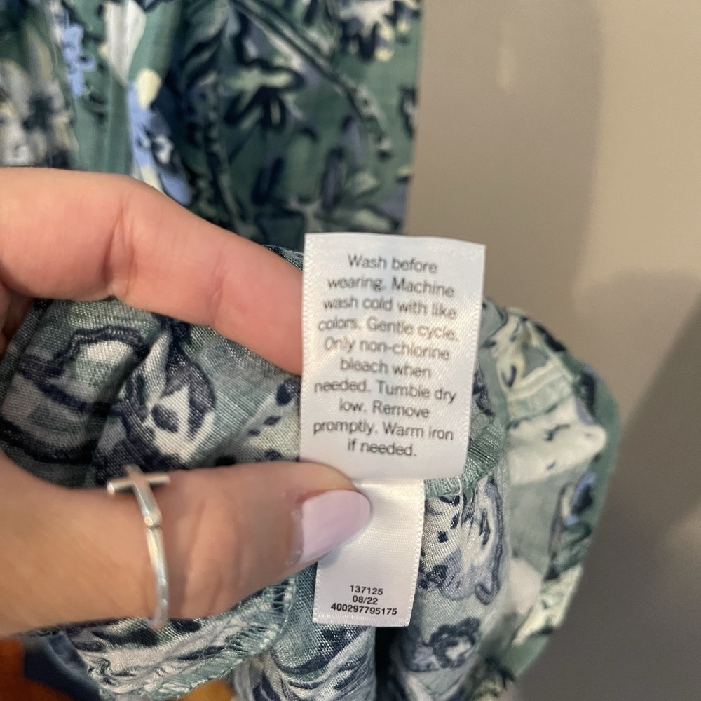 Sonoma Women's XL Green Floral Maxi Dress Short Sleeve Tiered Flowy Cotton Blend - Picture 7 of 8